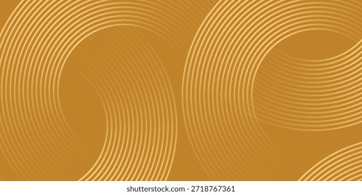 Stilvoller abstrakter Hintergrund mit goldenen konzentrischen kreisförmigen Linien, die auf einem warmen braunen Hintergrund miteinander verflochten sind. Das Design schafft ein harmonisches Gefühl von Bewegung und Symmetrie
