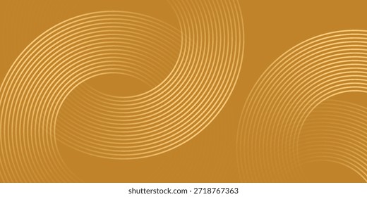 Stilvoller abstrakter Hintergrund mit goldenen konzentrischen kreisförmigen Linien, die auf einem warmen braunen Hintergrund miteinander verflochten sind. Das Design schafft ein harmonisches Gefühl von Bewegung und Symmetrie