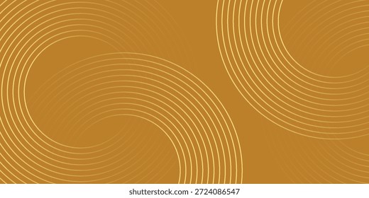 Stilvoller abstrakter Hintergrund mit goldenen konzentrischen kreisförmigen Linien, die auf einem warmen braunen Hintergrund miteinander verflochten sind. Das Design schafft ein harmonisches Gefühl von Bewegung und Symmetrie
