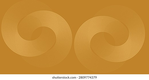 Stylish abstract background featuring golden concentric circular lines intertwined on a warm brown backdrop. The design creates a harmonious sense of motion and symmetry