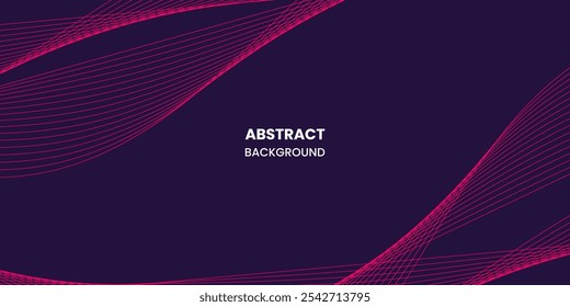 Um fundo abstrato elegante com linhas rosa vibrantes fluindo sobre um fundo roxo profundo, criando um efeito de onda dinâmica. Perfeito para designs digitais, modernos e criativos