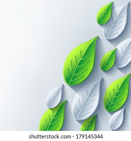 Stylish abstract background with gray and green cut paper 3d leaf. Eco background with plant. Trendy modern background. Vector illustration