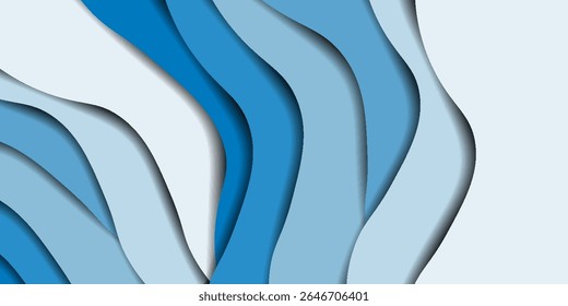 Stylish abstract background with layered blue wave shapes and smooth curves, perfect for presentations, web design, and business visuals.poster