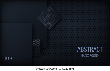 Stylish abstract background, wallpaper, black and blue with square elements with silver circles and lines. Vector illustration.