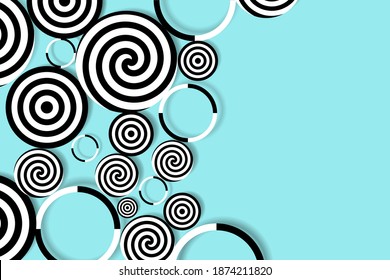 Stylish abstract black-and-white different circles on turquoise fond background