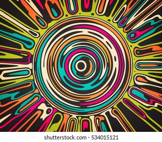 Stylish abstract colorful background with wavy stripes, rings and spots. Circle Fractal vector pattern may use for T-shirt print.  
