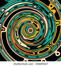 Stylish abstract colorful background with wavy stripes, rings and spots. Circle Fractal vector pattern may use for t-shirt print.
