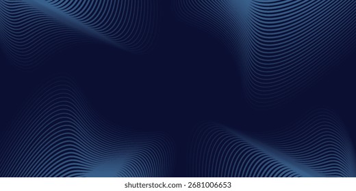 Stilvoller abstrakter dunkelblauer Hintergrund mit gekrümmten Farbverlauf-Linien und Wellenstruktur. Perfekt für modernes Design, Tapeten, Präsentationen, Poster, Banner, Cover und elegante kreative visuelle Projekte.