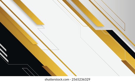 Stylish abstract design with gold, white, and black layers creating a sophisticated geometric look.

