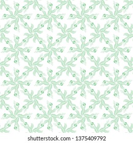 Stylish Abstract floral seamless pattern. Floral retro wallpaper. Seamless background. Ornament with flowers and leaves.  Green foliage  on white background.