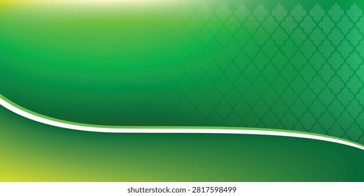 Stylish abstract green gradient background featuring a soft transition from bright lime to deep emerald tones. A subtle geometric quatrefoil pattern appears on the upper right, while a clean white curved wave elegantly divides the composition into two flowing sections. Perfect for modern banners, website headers, presentations, social media graphics, invitations, and digital designs needing a fresh, vibrant look.#GreenBackground #GeometricPattern #GradientDesign #AbstractWave #ModernBanner #EmeraldGreen #VectorTemplate #WebHeader #DigitalBackdrop #ElegantDesign
