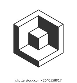 Stylish abstract hexagonal graphic featuring interlocking cubes.  Represents depth, perspective, and complex design. Ideal for tech, architecture, or modern branding projects.
