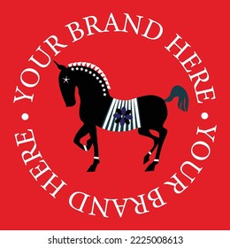 Stylish Abstract Horse Illustration Logo Vector Silhouette Concept Moving Icon Creative Design Hand Drawn Element Red Background