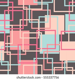 Stylish abstract irregular geometric background with repeating colorful square frames. Modern artistic texture in trendy style perfect for prints, fabrics and wallpapers. Vector seamless pattern.