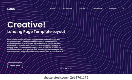 Stylish abstract landing page layout featuring smooth purple wavy lines, perfect for modern web templates, banners, and digital presentations
