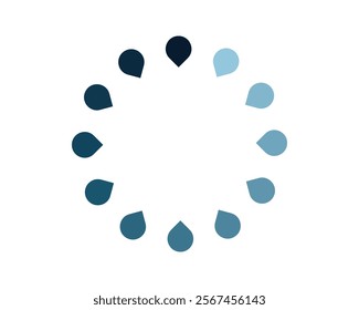 Stylish abstract loading animation.  Circular design with teal and dark blue teardrop shapes. Perfect for websites, apps, and presentations to indicate progress or loading. Clean, modern aesthetic.