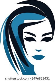 Stylish abstract logo of a woman's face with bold blue and black colors