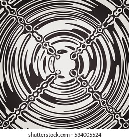 Stylish abstract monochrome background with wavy stripes, rings and spots. Circle Fractal vector pattern may use for T-shirt print.  