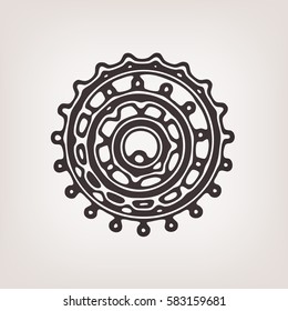 Stylish abstract monochrome background with wavy stripes, rings and spots. Circle Fractal vector pattern.  