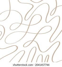 Stylish abstract pattern with brown geometric tangled lines on white background for story. Vector doodle calligraphic design.