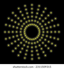 Stylish abstract pattern in the form of gold stars arranged in a circle on a black background