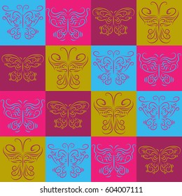 Stylish abstract pattern of a multicolored butterflies in squares