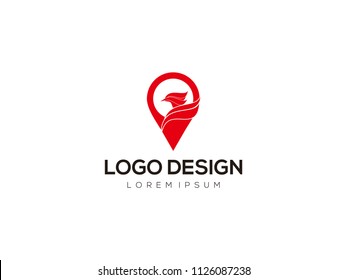 Stylish abstract phoenix logo sign template on red and white background.