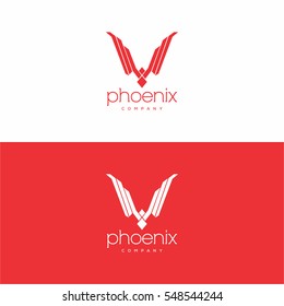 Stylish abstract phoenix logo sign template on red and white background.