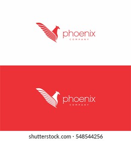 Stylish abstract phoenix logo sign template on red and white background.