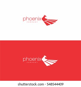 Stylish abstract phoenix logo sign template on red and white background.