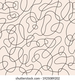 
Stylish abstract seamless pattern with brown geometric tangled lines on pastel background. Vector doodle design