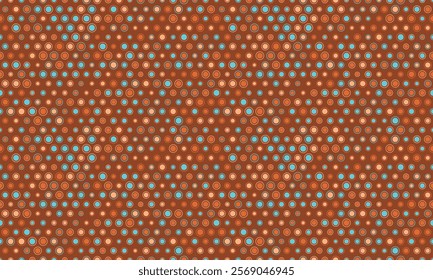 Stylish abstract seamless pattern with colorful circles on a brown background. Ideal for textile prints, website backgrounds, and modern design projects.  Versatile and eye-catching retro design.