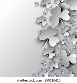 Stylish abstract St. Patrick's day background with leaf clover. Trendy modern white - gray background. St. Patrick day card. Vector illustration