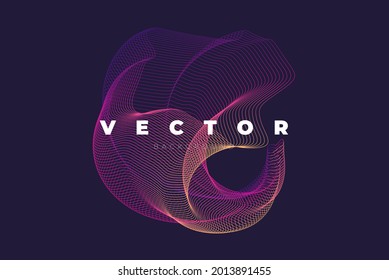 Stylish abstract vector design with bright shape from thin lines on the black background