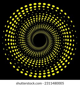 Stylish abstract vector pattern in the form of a golden spiral on a black background