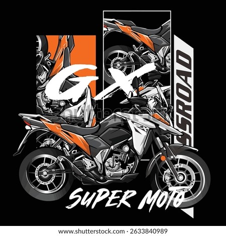 Stylish adventure bike vector art with orange accents on black background. Ideal for custom bike merch, apparel, or automotive design.