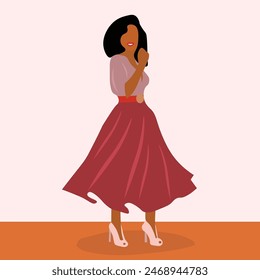 Stylish African Woman in elegant line art style vector abstract