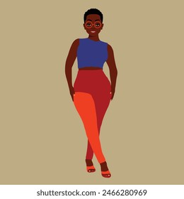 Stylish afro black woman in elegant art style vector