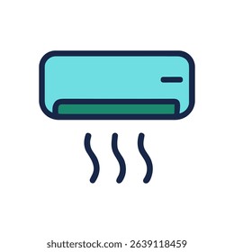 Stylish air conditioning unit emitting coolness. Icon symbol illustration