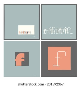 Stylish alphabet in frames. Letter F. Typographic elements. vector illustration