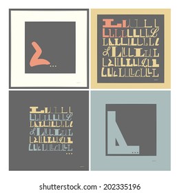 Stylish alphabet in frames. Letter L. Typographic elements. vector illustration
