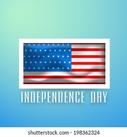 Stylish American National Flag waving in a photo frame on shiny blue and green background for Independence Day Celebrations. 