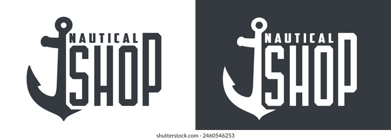 Elegante diseño de logotipo de ancla para la tienda náutica, marinería en blanco y negro adecuado para negocios marinos y marca temática oceánica.