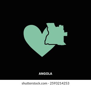 A stylish Angola map in a heart, symbolizing love for the country. Great for cultural, tourism, and identity-based designs.