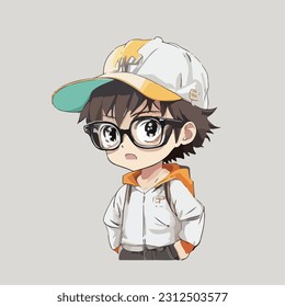 A Stylish Anime Boy  Sporting a Cool Cap And Sunglasses, Brought To Life Through Creative Vector Illustration