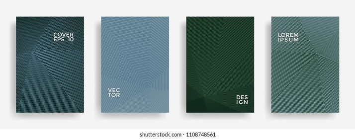 Stylish annual report design vector collection. Halftone stripes edged texture cover page layout templates set. Report covers graphic design, business brochure pages corporate templates.