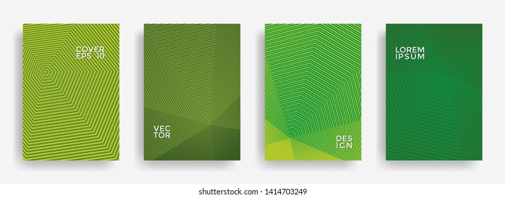 Stylish annual report design vector collection. Halftone stripes texture cover page layout templates set. Report covers graphic design, business brochure pages corporate templates.