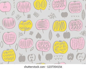 Stylish apples. Vector seamless pattern drawn by hand.