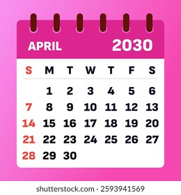 Stylish April 2030 calendar with a soft and modern pastel theme. Perfect for organizing events, scheduling meetings, and staying productive.