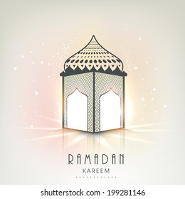Stylish arabic lantern on shiny colorful background for holy month of Muslim community Ramadan Kareem. 